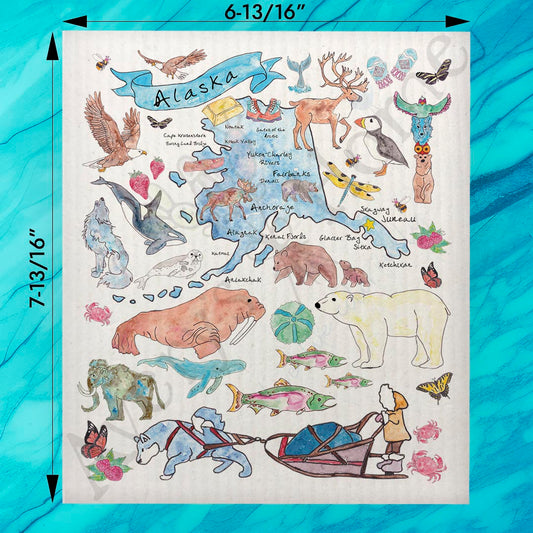 Alaska State Map Swedish Dishcloth – The Last Frontier Decor