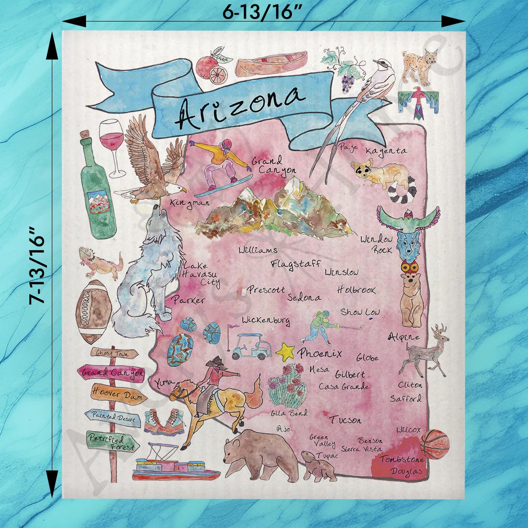Arizona State Map Swedish Dishcloth – Saguaro & Sunset Vibes