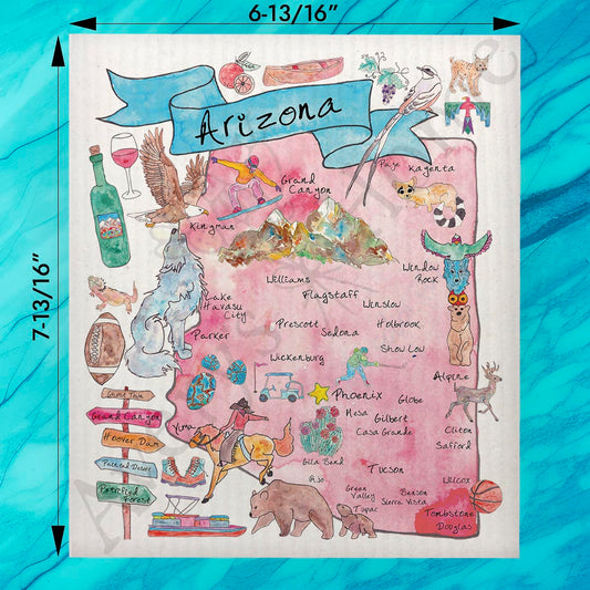 Arizona State Map Swedish Dishcloth – Saguaro & Sunset Vibes