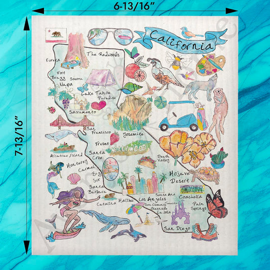 California Map Swedish Dishcloth – Beaches, Mountains & Magic