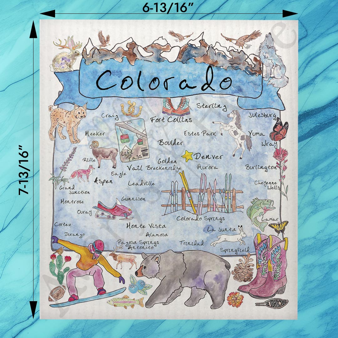 Colorado Ski & Hike Map Swedish Dishcloth – Rocky Mountain Love
