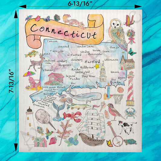 Connecticut State Map Swedish Dishcloth – Sailboats & Seaside