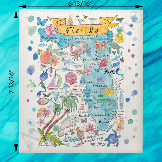 Florida State Map Swedish Dishcloth – Sunshine & Shells