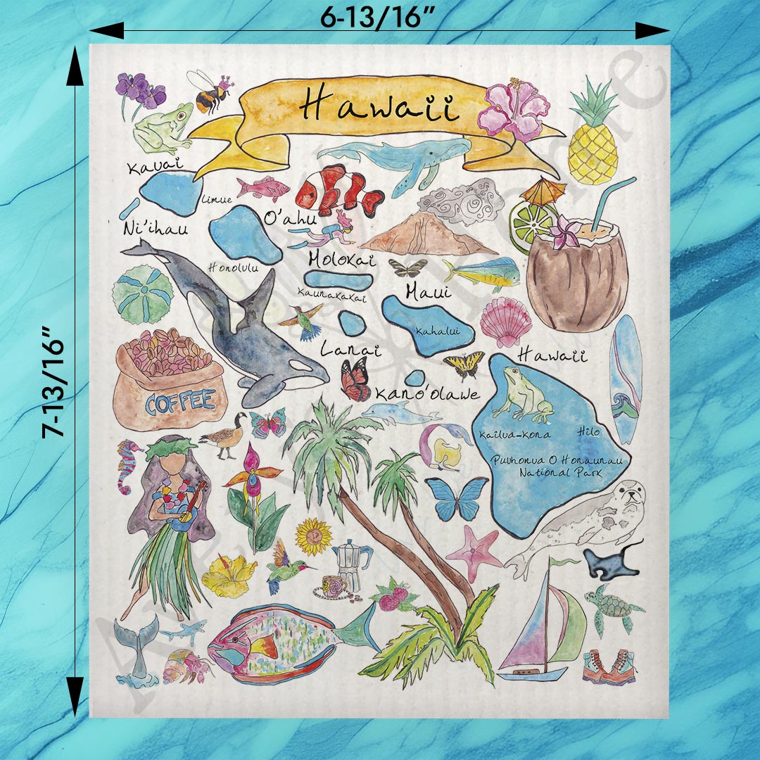 Hawaii State Map Swedish Dishcloth – Aloha Kitchen Style