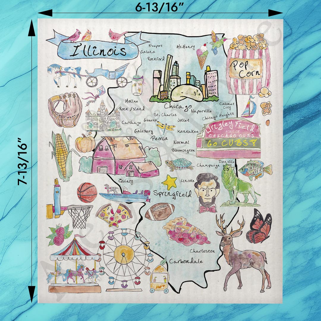 Illinois State Map Swedish Dishcloth – Windy City Edition