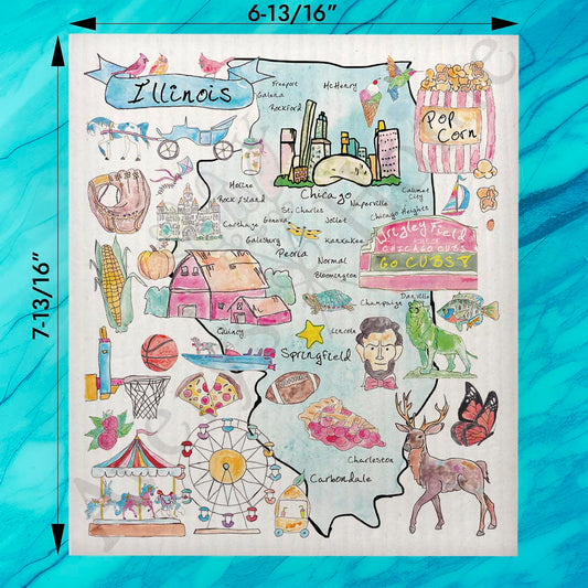 Illinois State Map Swedish Dishcloth – Windy City Edition