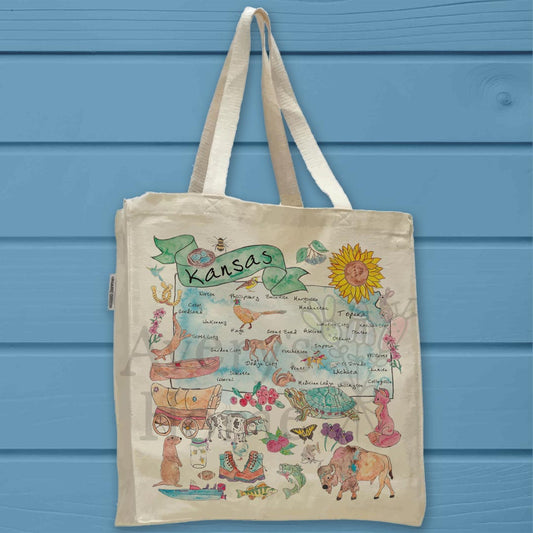 Kansas Map Organic Cotton Tote Bag – Fields, Storms & Sunflowers