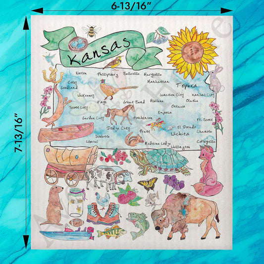Kansas Map Swedish Dishcloth – Fields, Storms & Sunflowers