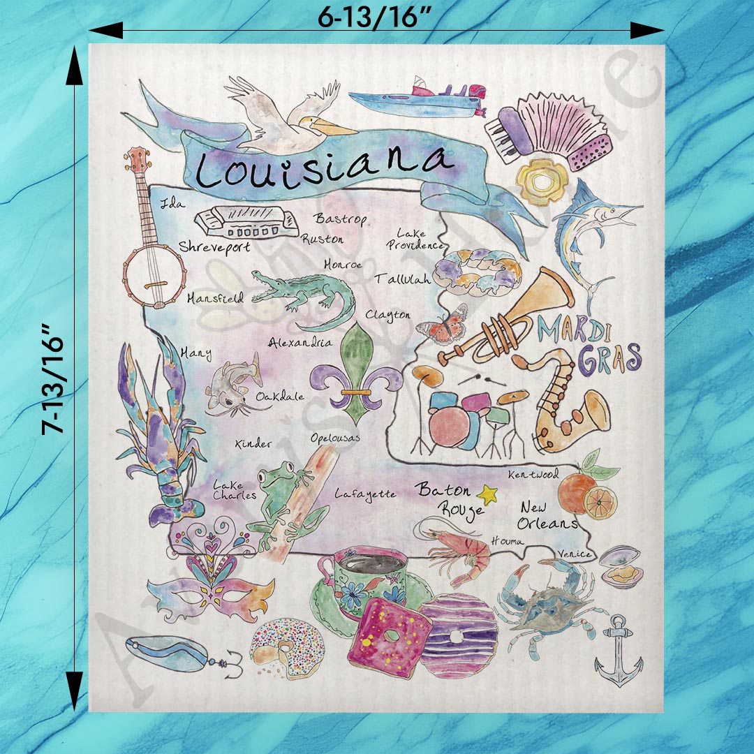 Louisiana Map Swedish Dishcloth – Culture, Cuisine & Jazz