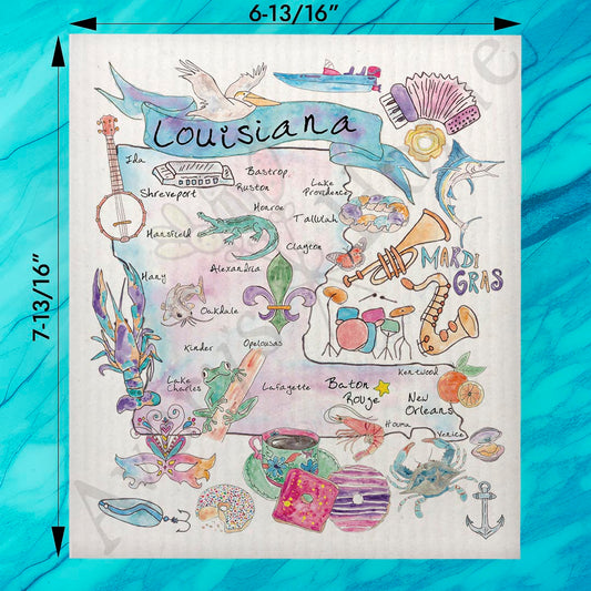 Louisiana Map Swedish Dishcloth – Culture, Cuisine & Jazz