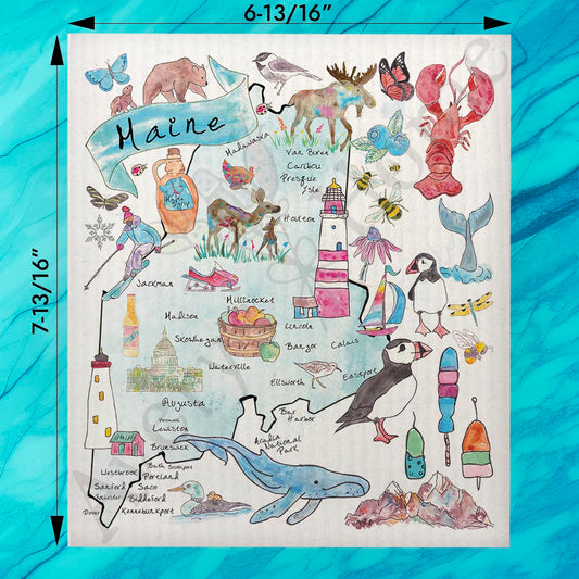 Maine Map Swedish Dishcloth – Lobsters, Pines & Pride