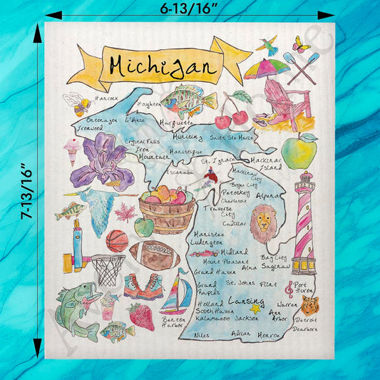 Michigan Map Swedish Dishcloth – Upper, Lower & Lake Life