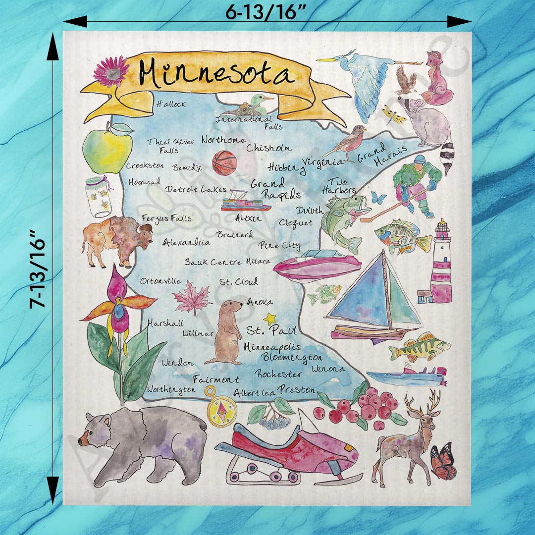 Minnesota Map Swedish Dishcloth – Loons, Lakes & Love