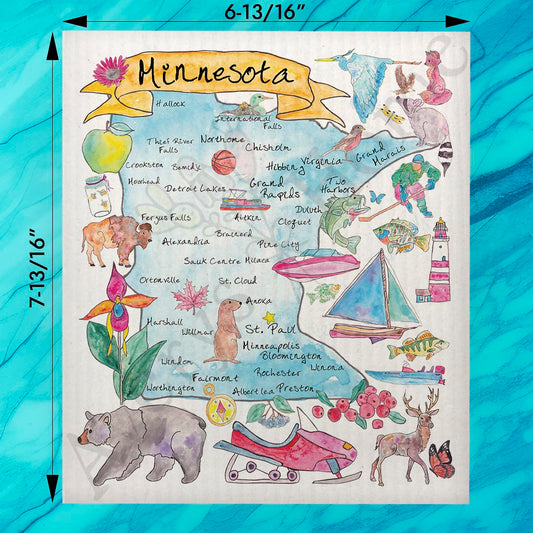 Minnesota Map Swedish Dishcloth – Loons, Lakes & Love