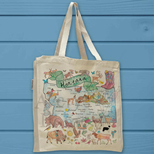 Montana Map Organic Cotton Tote Bag – Elk, Peaks & Wild Air