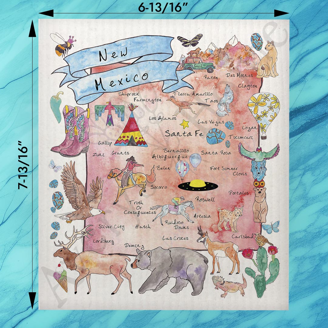 New Mexico Map Swedish Dishcloth – Art, Desert & Sun