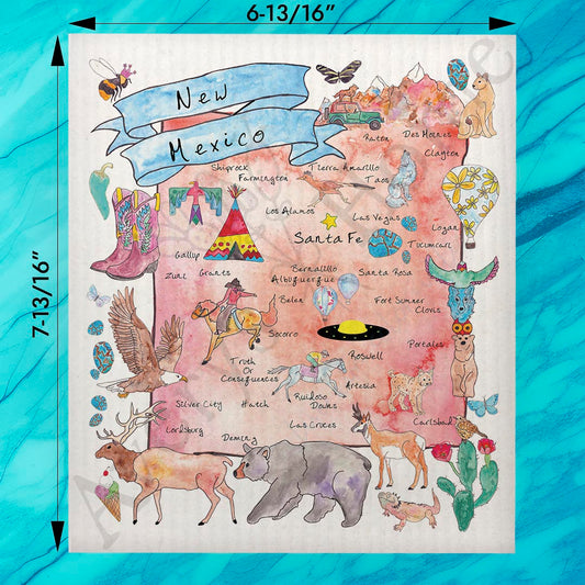 New Mexico Map Swedish Dishcloth – Art, Desert & Sun