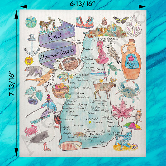 New Hampshire Map Swedish Dishcloth – Covered Bridges & Peaks