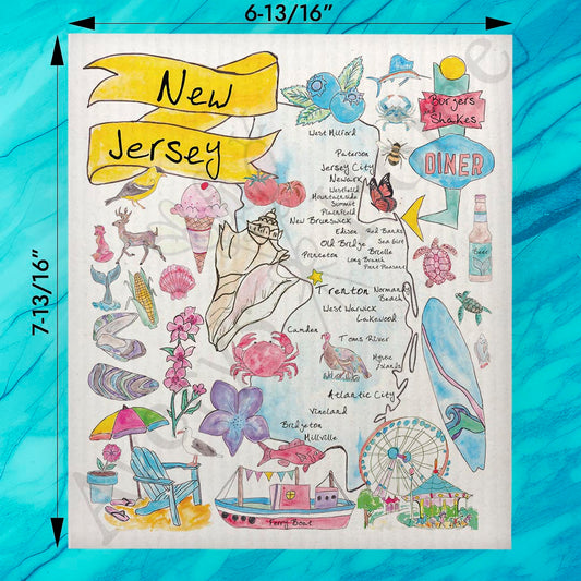 New Jersey Map Swedish Dishcloth – From Boardwalk to Brick City
