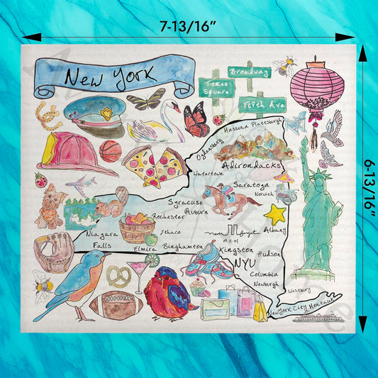 New York Map Swedish Dishcloth – Apples, Adirondacks & Big Dreams