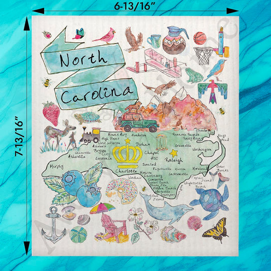 North Carolina Map Swedish Dishcloth – Beaches, Blue Ridge & BBQ