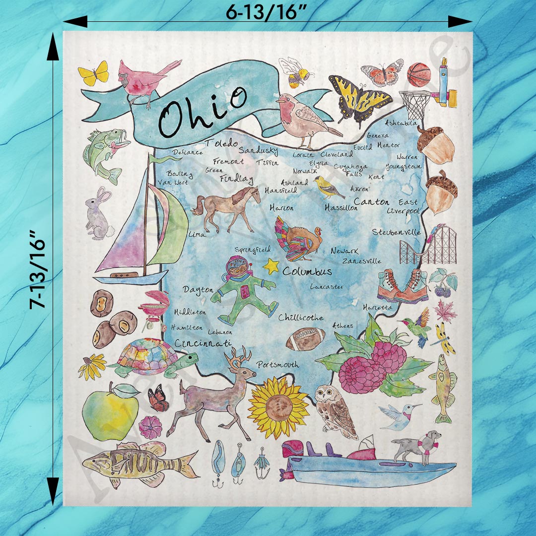 Ohio Map Swedish Dishcloth – Buckeyes, Lakes & Local Love