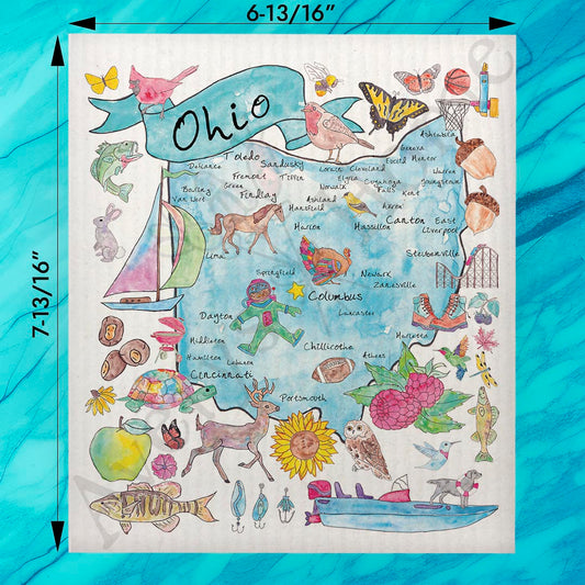 Ohio Map Swedish Dishcloth – Buckeyes, Lakes & Local Love