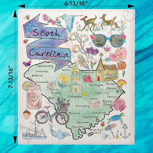 South Carolina Map Swedish Dishcloth – Beaches, Bloom & BBQ