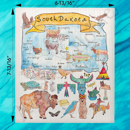 South Dakota Map Swedish Dishcloth – Rushmore & Ranchlands