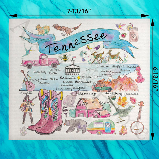 Tennessee Map Swedish Dishcloth – Graceland to Gatlinburg
