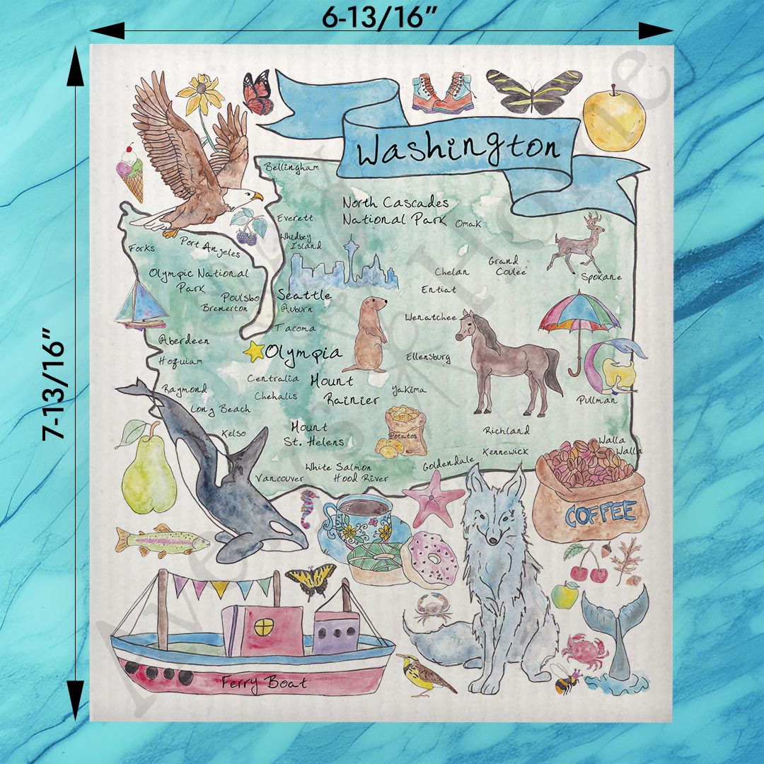 Washington Map Swedish Dishcloth – Coffee, Cascades & Coast