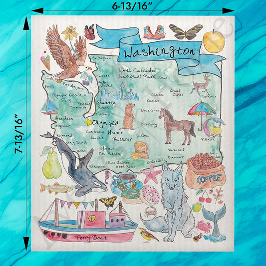 Washington Map Swedish Dishcloth – Coffee, Cascades & Coast