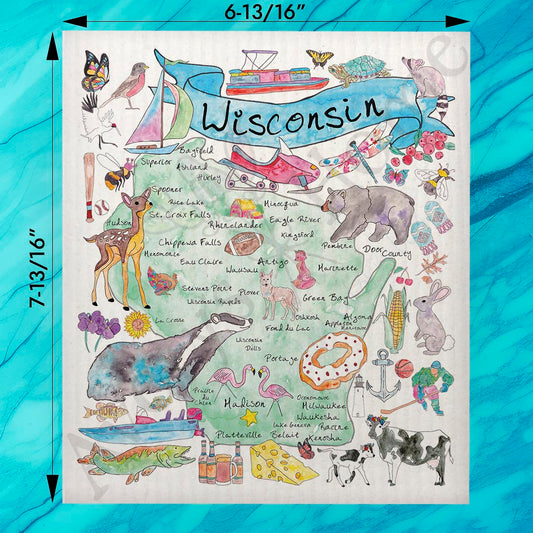 Wisconsin Map Swedish Dishcloth – Beer, Brats & Great Lakes