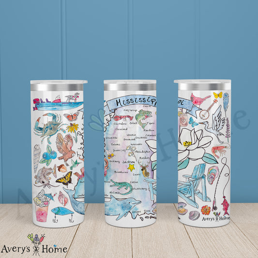 Mississippi State Map 20oz Skinny Tumbler