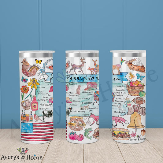 Pennsylvania State Map 20oz Skinny Tumbler