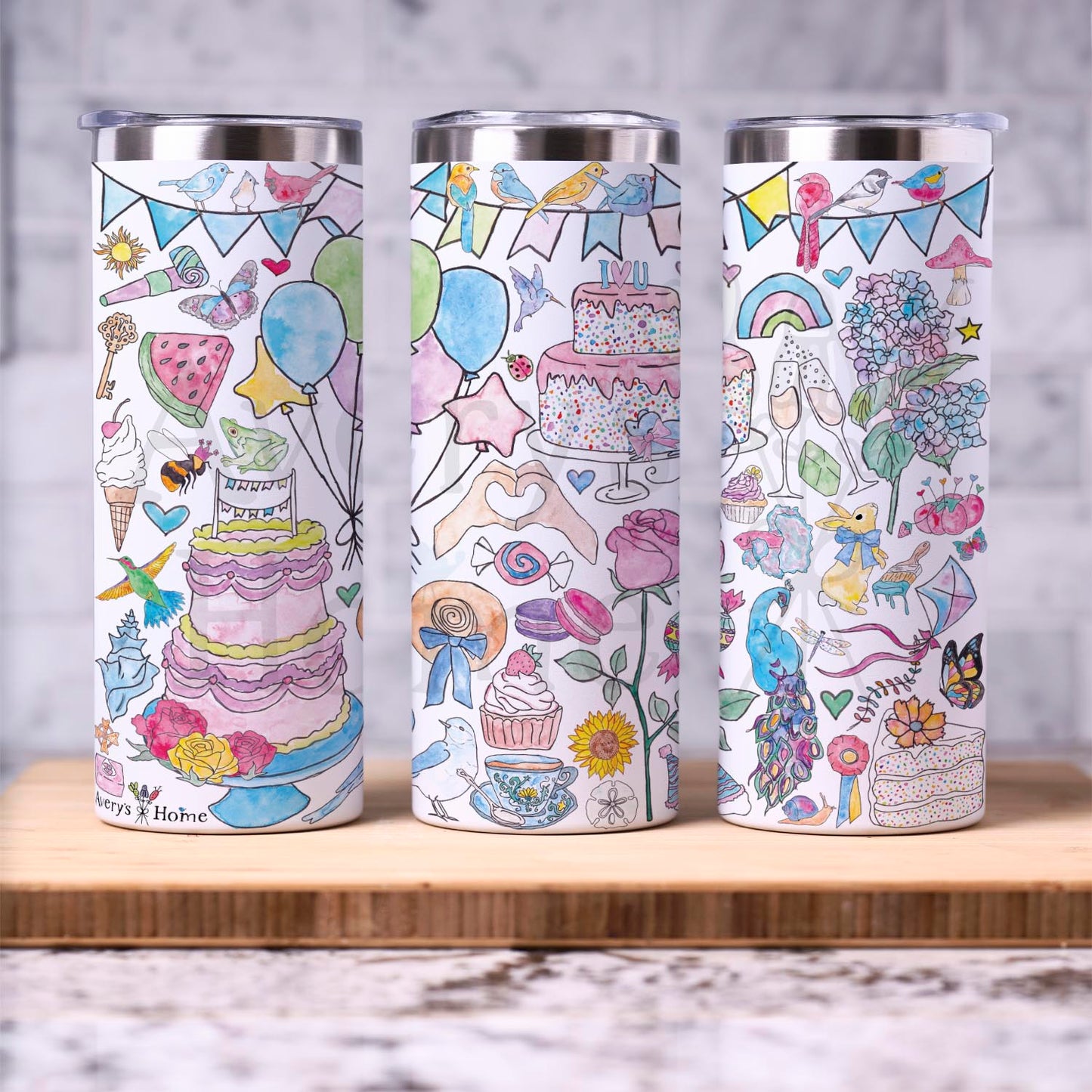 Happy Birthday Cake & Balloons 20 oz Tumbler