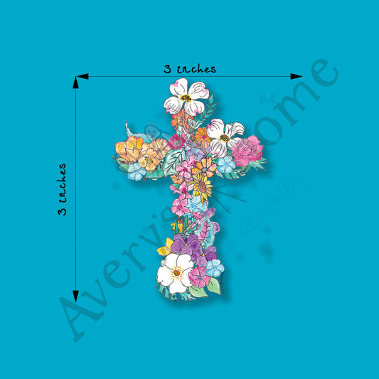 Christian Flower Cross 3" White Vinyl Die-Cut Sticker