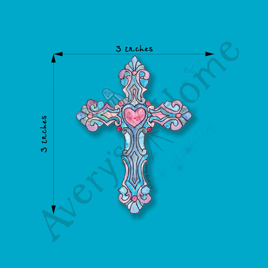Christian Stained Glass Cross 3" White Vinyl Die-Cut Sticker