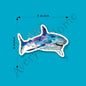 Whimsical Shark Art 3" White Vinyl Die-Cut Sticker
