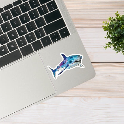 Whimsical Shark Art 3" White Vinyl Die-Cut Sticker