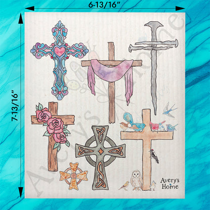 Christian Crosses Watercolor Swedish Dishcloth