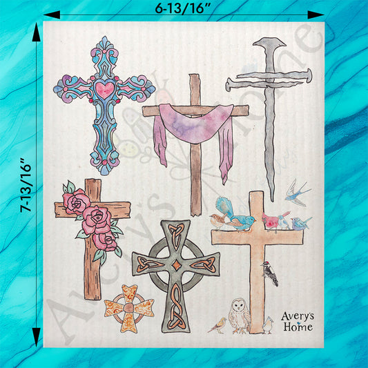 Christian Crosses Watercolor Swedish Dishcloth