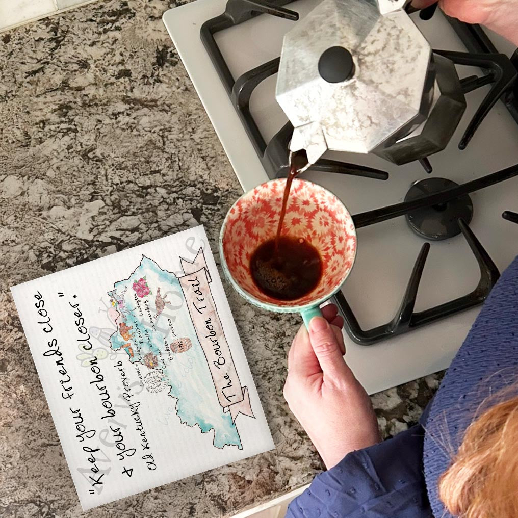 Kentucky Bourbon Trail Map Bar Kitchen Swedish Dishcloth