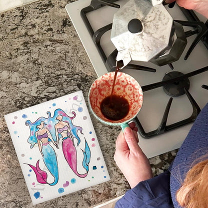 Mermaid Sisters Kitchen Décor Swedish Dishcloth
