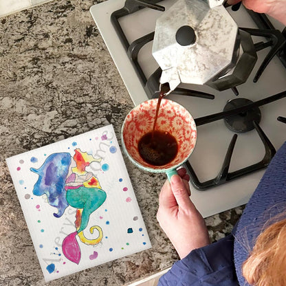 Mermaid & Seahorse Kitchen Décor Swedish Dishcloth
