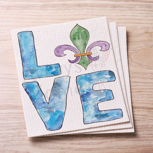 LOVE - Mardi Gras Fleur-de-lis Swedish Cloth