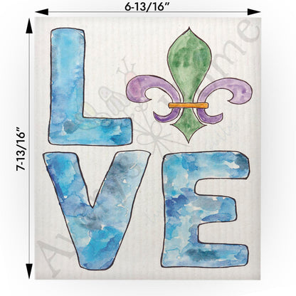 LOVE - Mardi Gras Fleur-de-lis Swedish Cloth