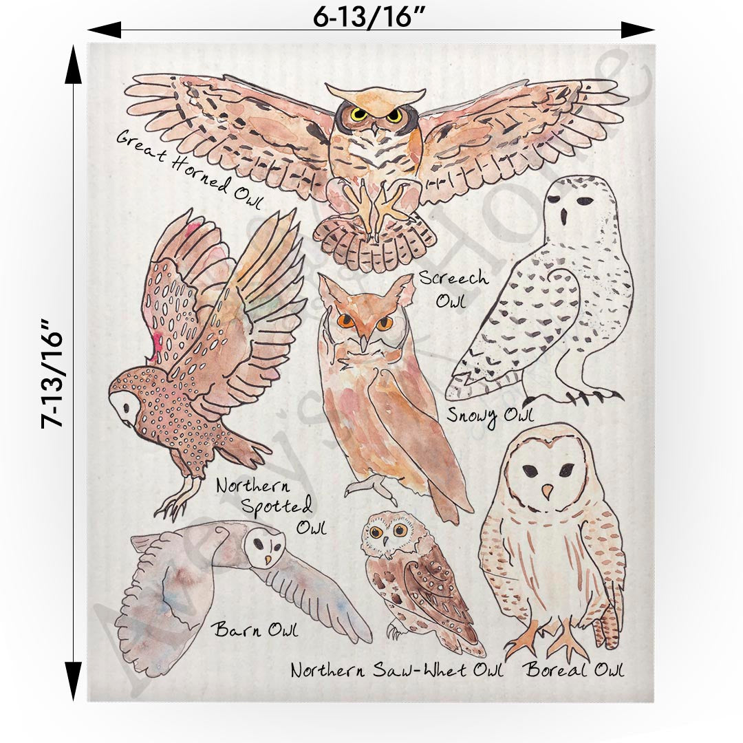 Owls of North America Swedish Cloth