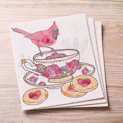Cardinal Teacup Swedish Cloth