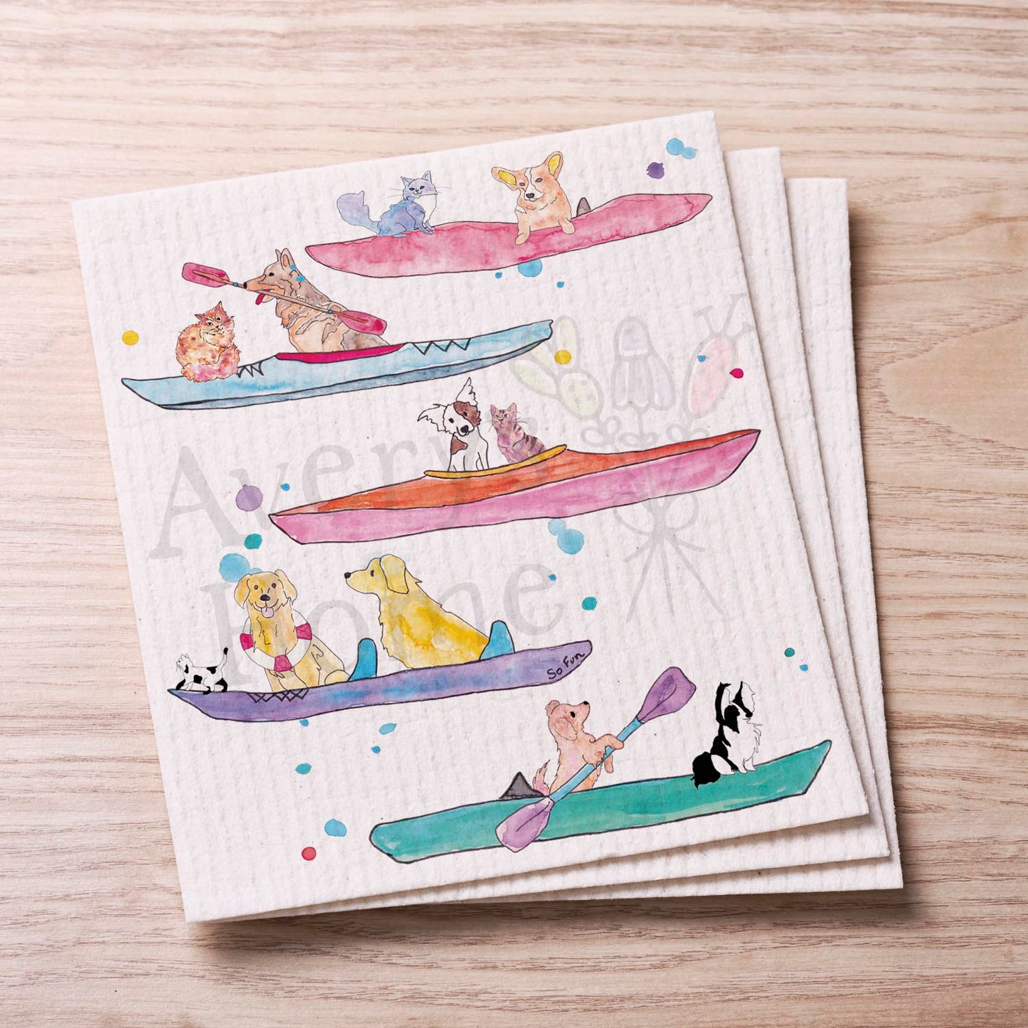 Dogs & Cats Kayaking Swedish Cloth